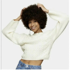 Topshop Ivory Cable Stitch Knit Sleeve Pullover Crop Cream Sweater Size Medium